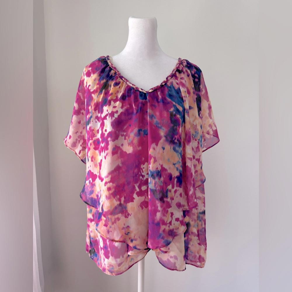 Allen B. by Allen Schwartz Pink & Purple Abstract Print Scoop Neck Blouse